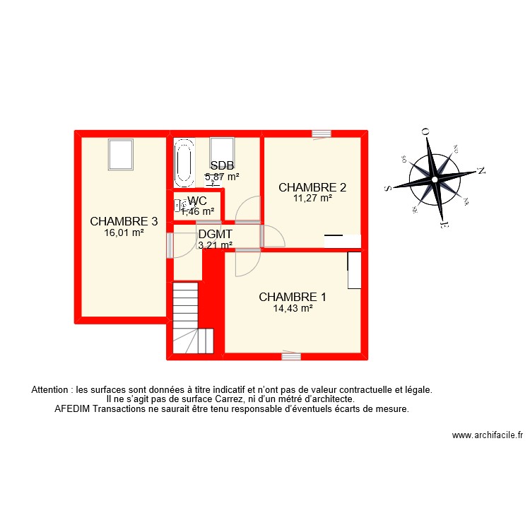 BI 9493 ETAGE . Plan de 7 pièces et 56 m2