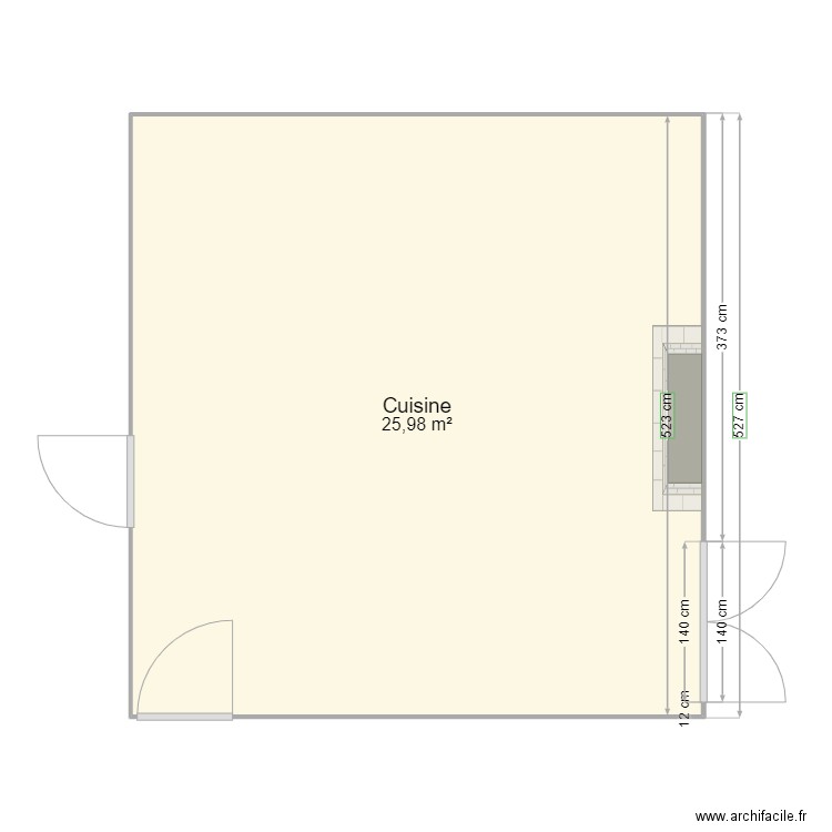 Cuisine plan de masse. Plan de 1 pièce et 26 m2