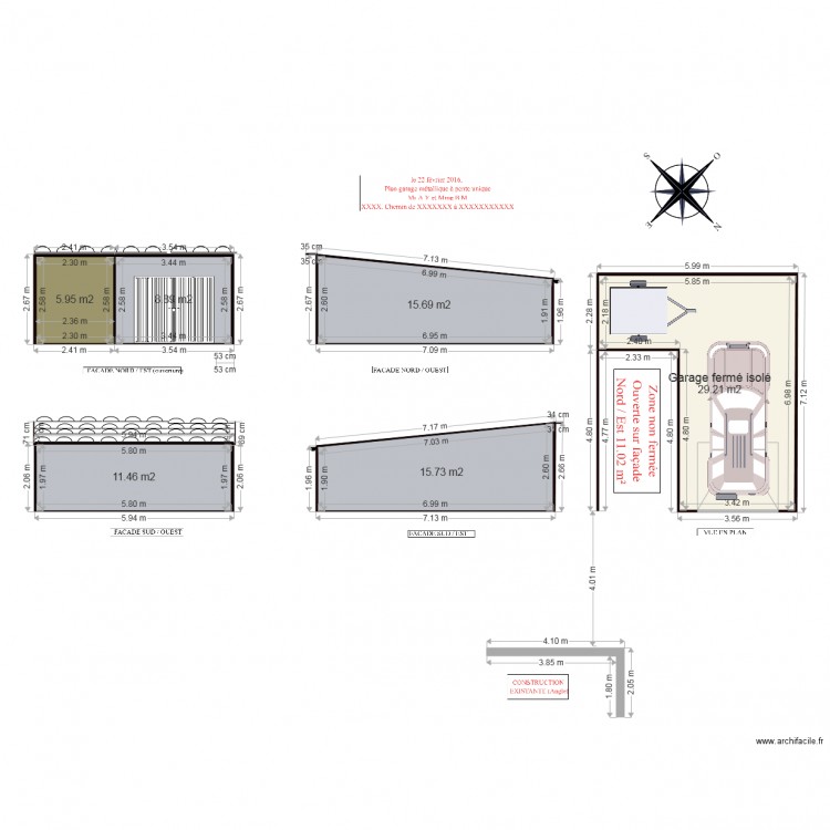 GARAGE METALLIQUE PENTE UNIQUE. Plan de 0 pièce et 0 m2