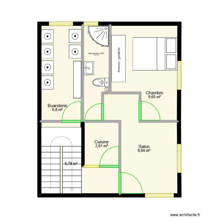 Rez-de-chauss&eacute;e. Plan de 6  et 39 m²