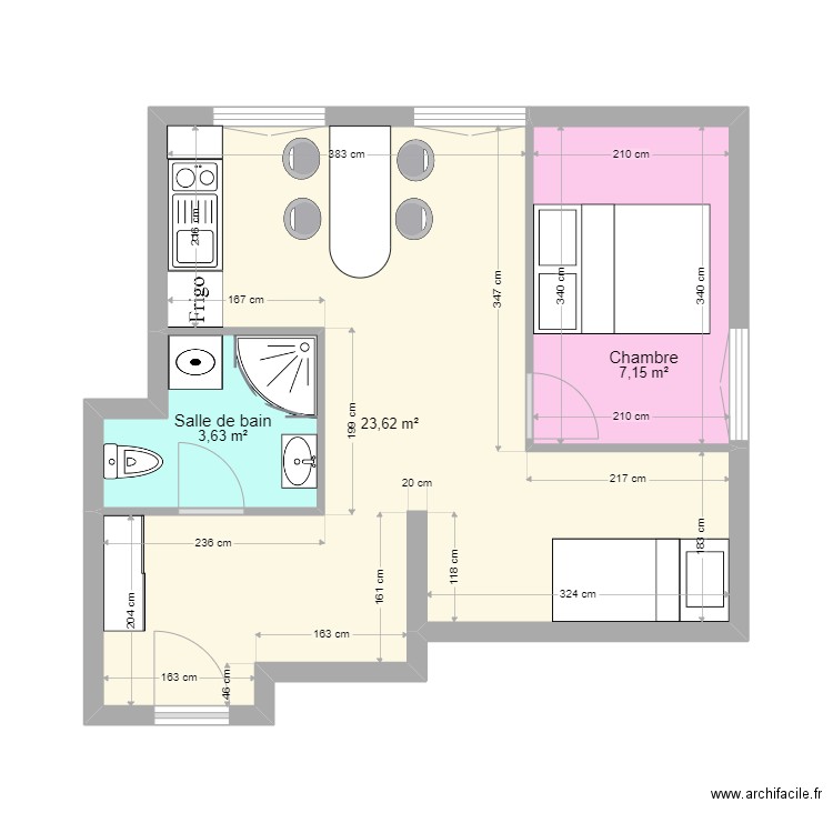 MILISUD. Plan de 3 pièces et 34 m2