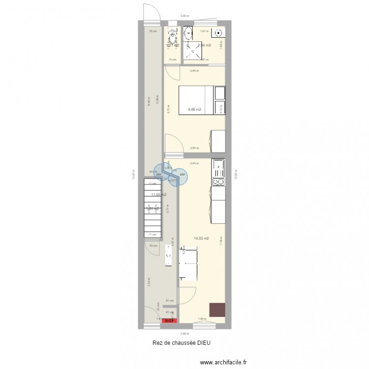 DIEU version 2 unités rez de chaussée. Plan de 10 pièces et 98 m2