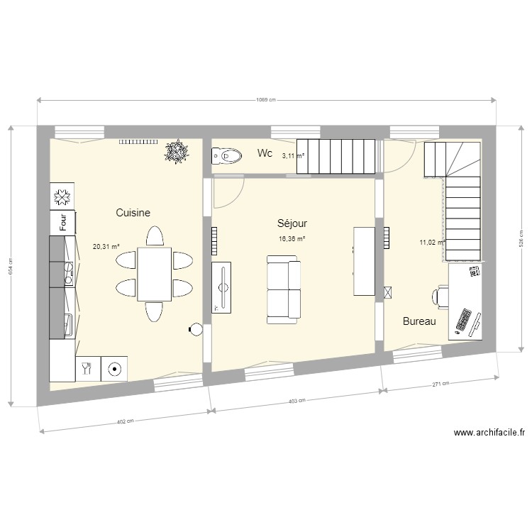 Appt 1er étage Gouvieux. Plan de 4 pièces et 51 m2