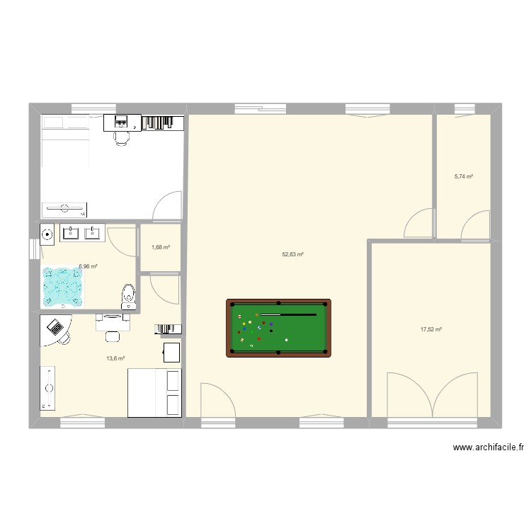 TRAVAIL A DEUX. Plan de 6 pièces et 98 m2