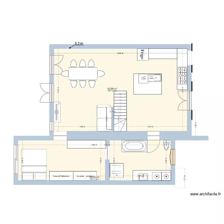 Extension. Plan de 4  et 109 m²