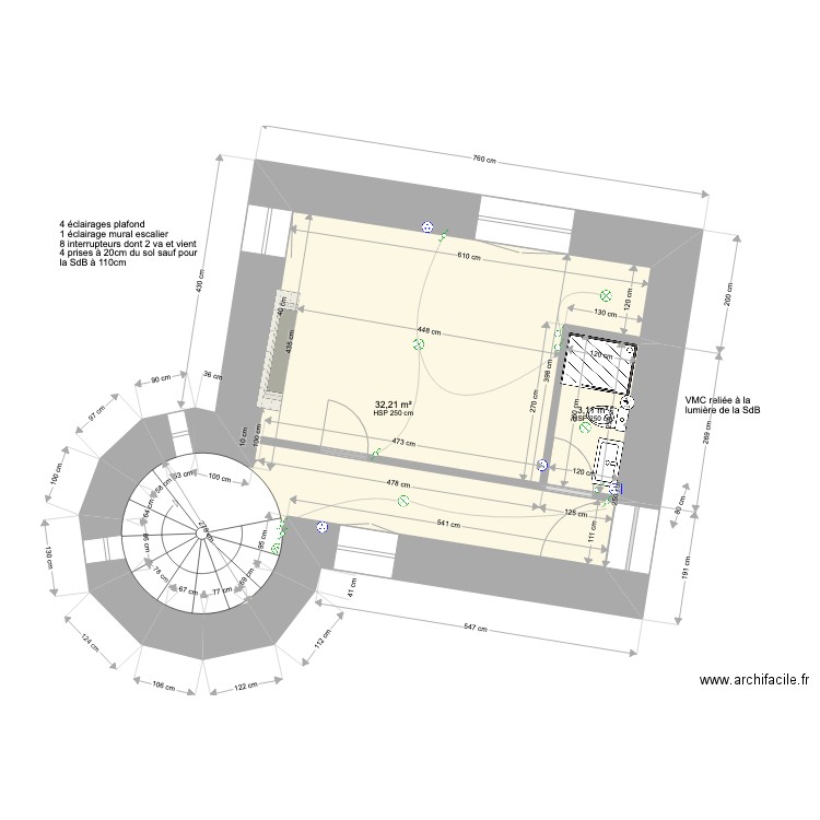 Kerlouan Tour 1ème étage v1. Plan de 35 pièces et 929 m2