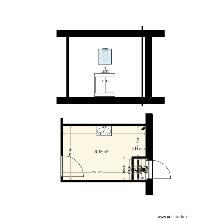 MIS SDB Lavabo sujet. Plan de 3 pièces et 7 m2