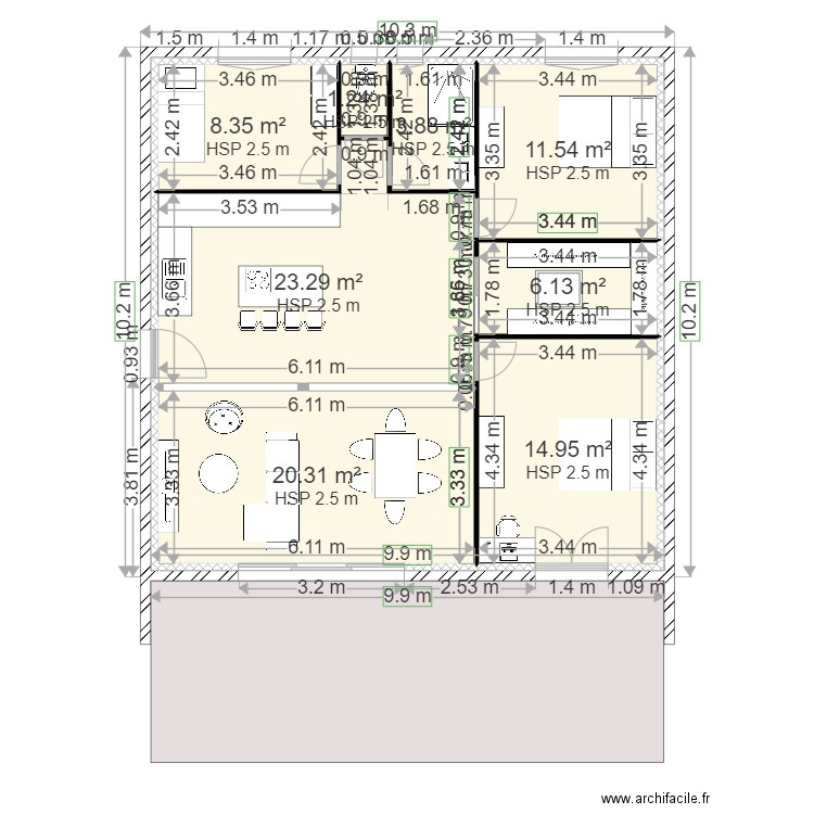 PLAN MAISON TONY . Plan de 8 pièces et 90 m2