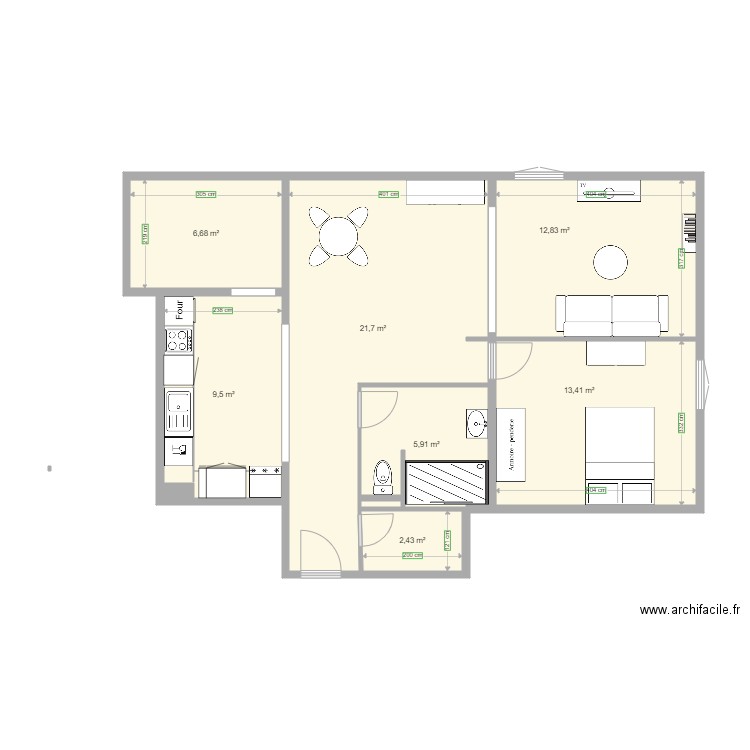 brossier projet 1. Plan de 8 pièces et 73 m2