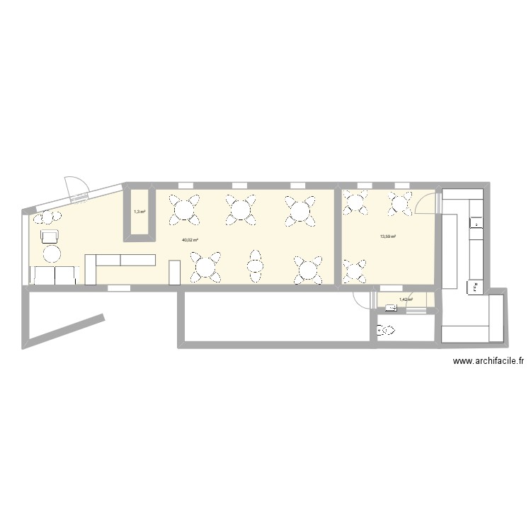 MIAH CAFE. Plan de 4 pièces et 56 m2