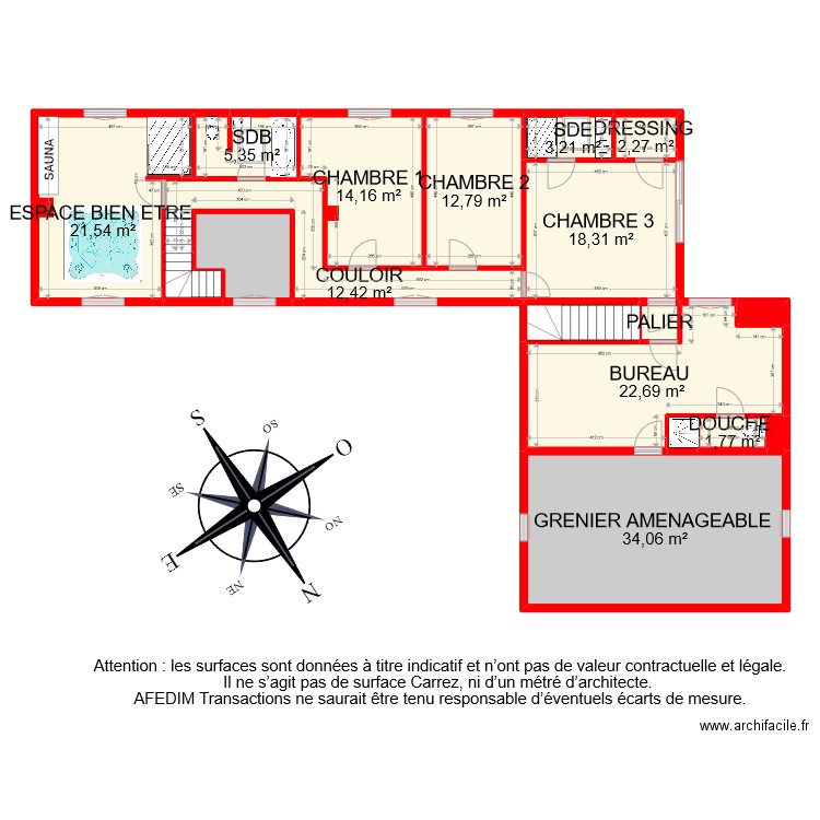 BI 8239 ETAGE PASCAL. Plan de 18 pièces et 163 m2