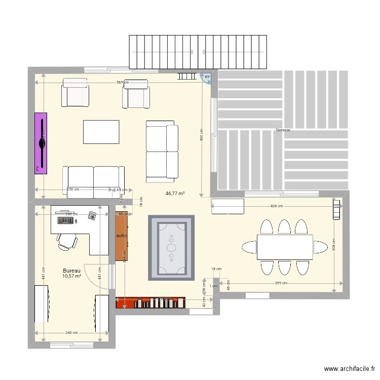 Extension Maison. Plan de 2 pièces et 57 m2