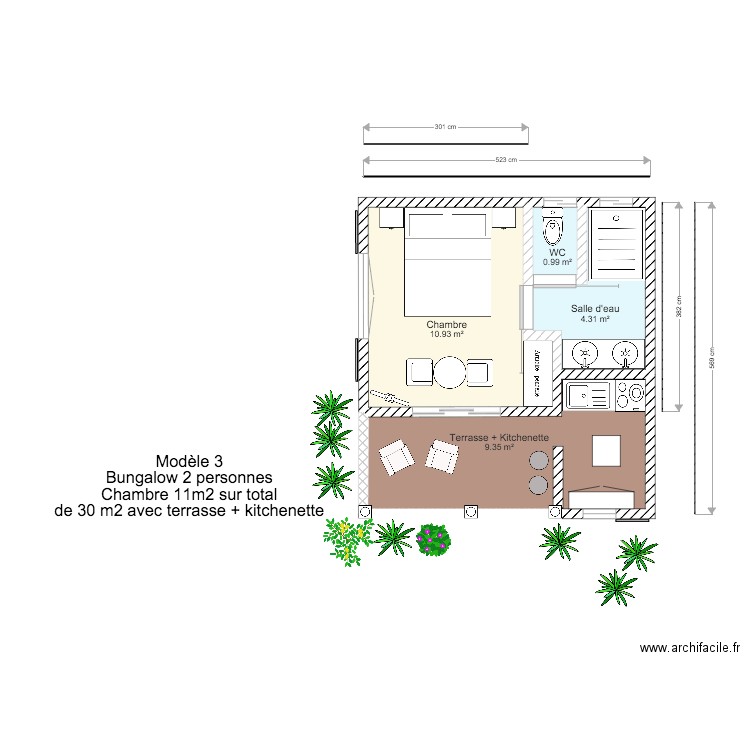 Bungalow 30m2. Plan de 0 pièce et 0 m2