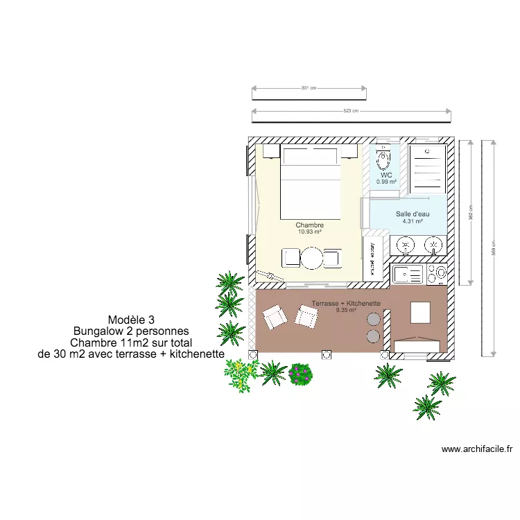 Bungalow 30m2. Plan de 