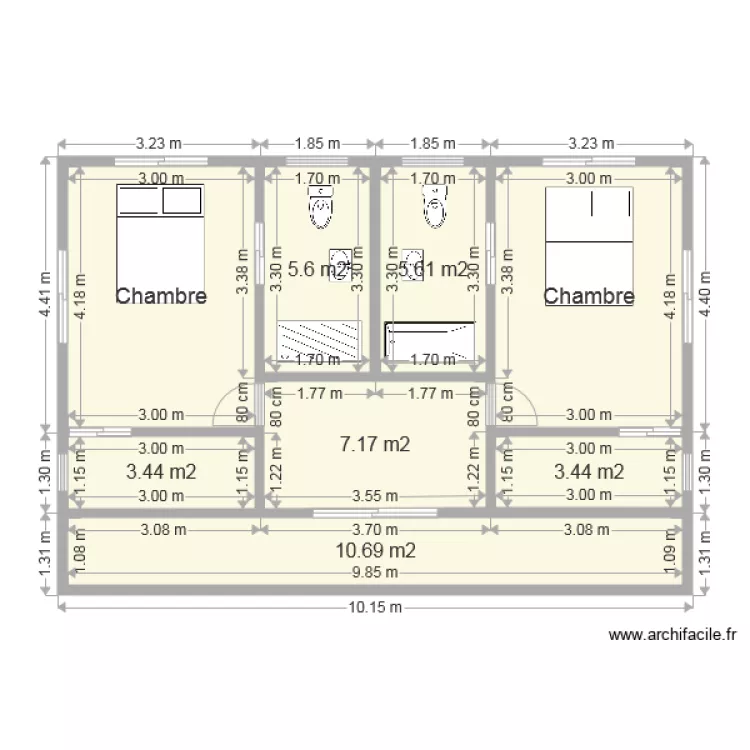 PREMIER ETAGE 2 chambres avec dressing salle de bain et balcon. Plan de 