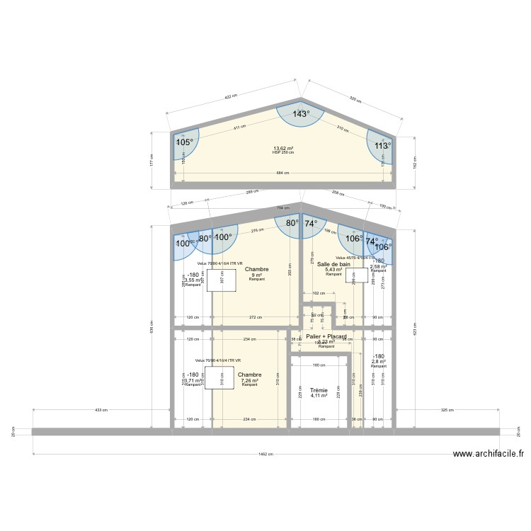 RINAUDO R+1. Plan de 10 pièces et 55 m2