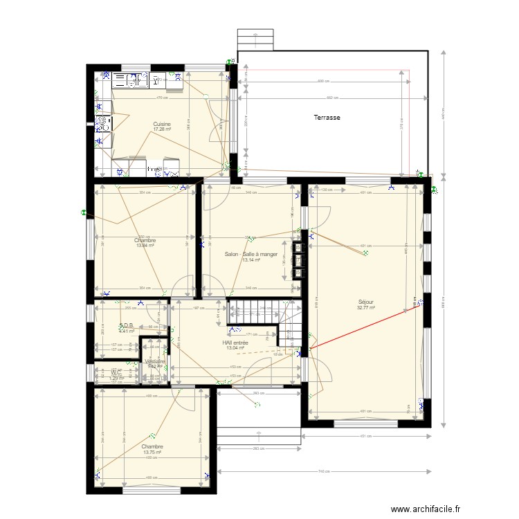 41 r latour rez - Veranda sans cotes. Plan de 12 pièces et 111 m2