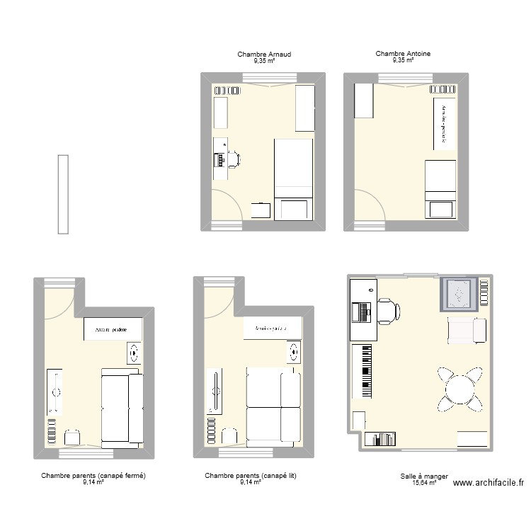 Appart. Plan de 5 pièces et 53 m2