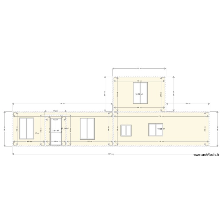 Plan fa&ccedil;ade sud est avant travaux. Plan de 0 pièce et 0 m2