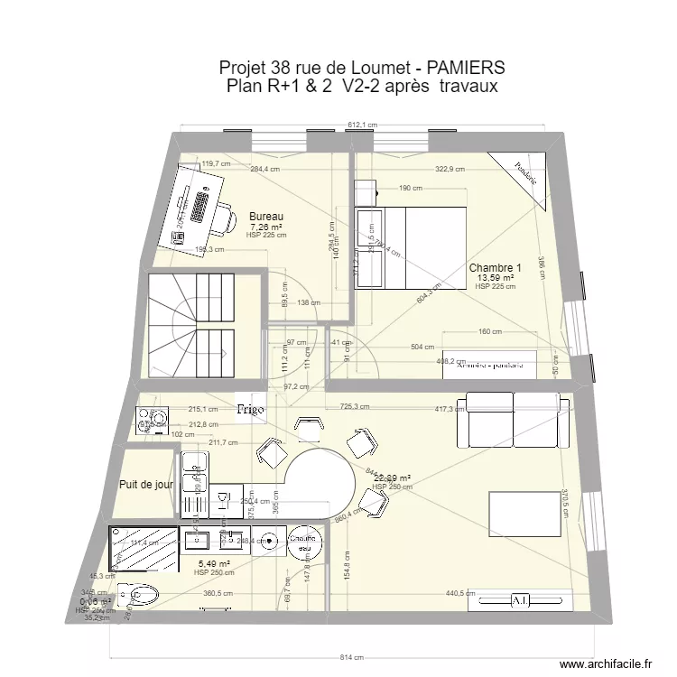 PAMIERS3 R+2 V3 apr&egrave;s travaux. Plan de 
