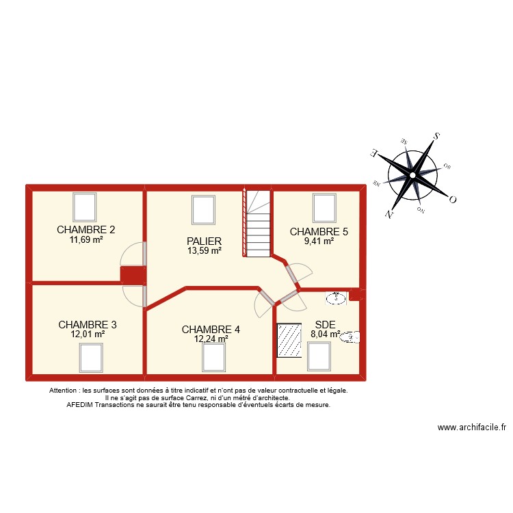 BI 8780 ETAGE. Plan de 9 pièces et 69 m2