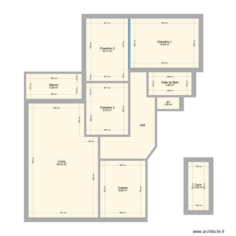 godart soussi. Plan de 10 pièces et 94 m2