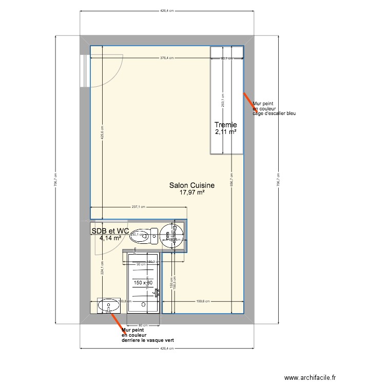 Aoustin. Plan de 7 pièces et 53 m2