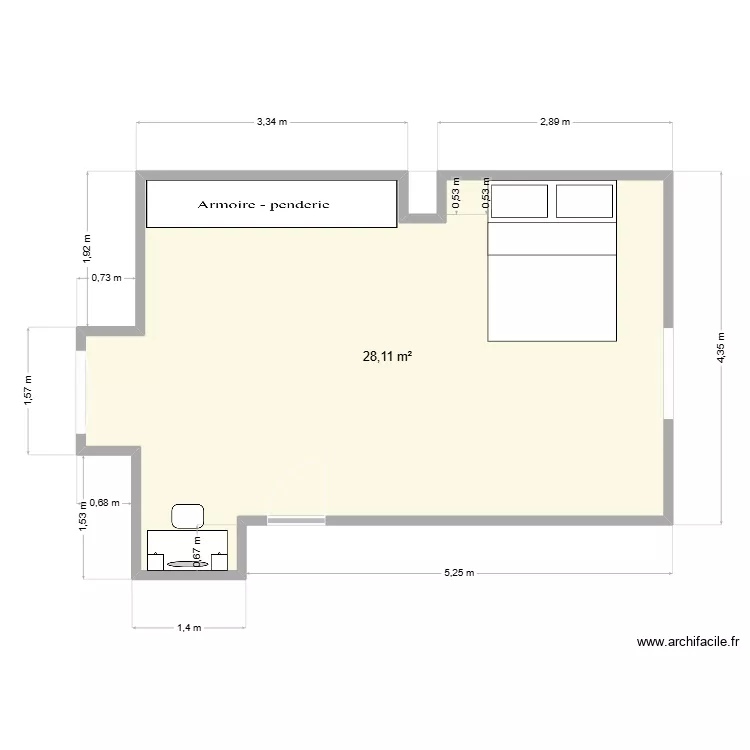 chambre. Plan de 1  et 28 m²