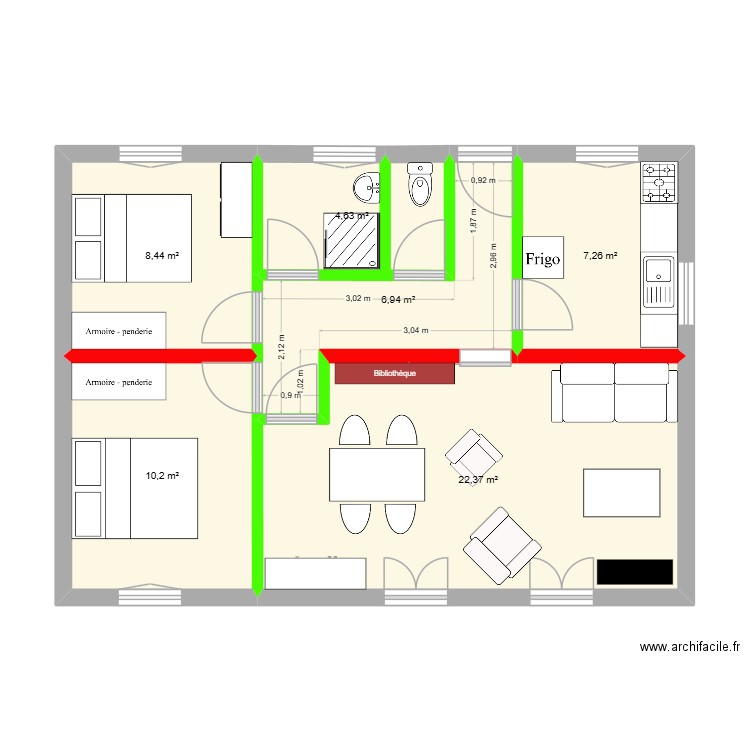 stade 2. Plan de 6 pièces et 60 m2
