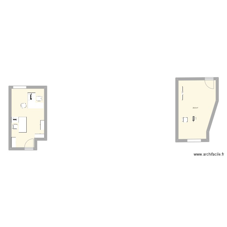 Bureau RH. Plan de 2 pièces et 40 m2