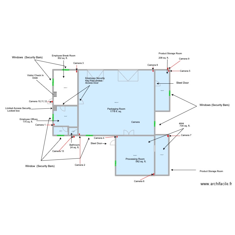 warehouse General Floor Plan. Plan de 8 pièces et 303 m2