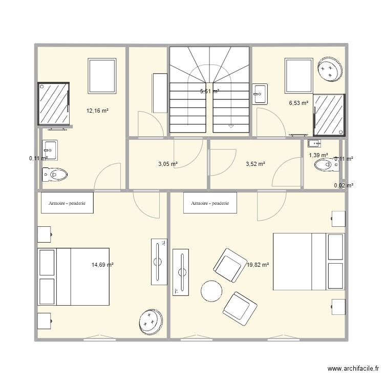 Dubessay 2eme etage surface 2. Plan de 11 pièces et 67 m2