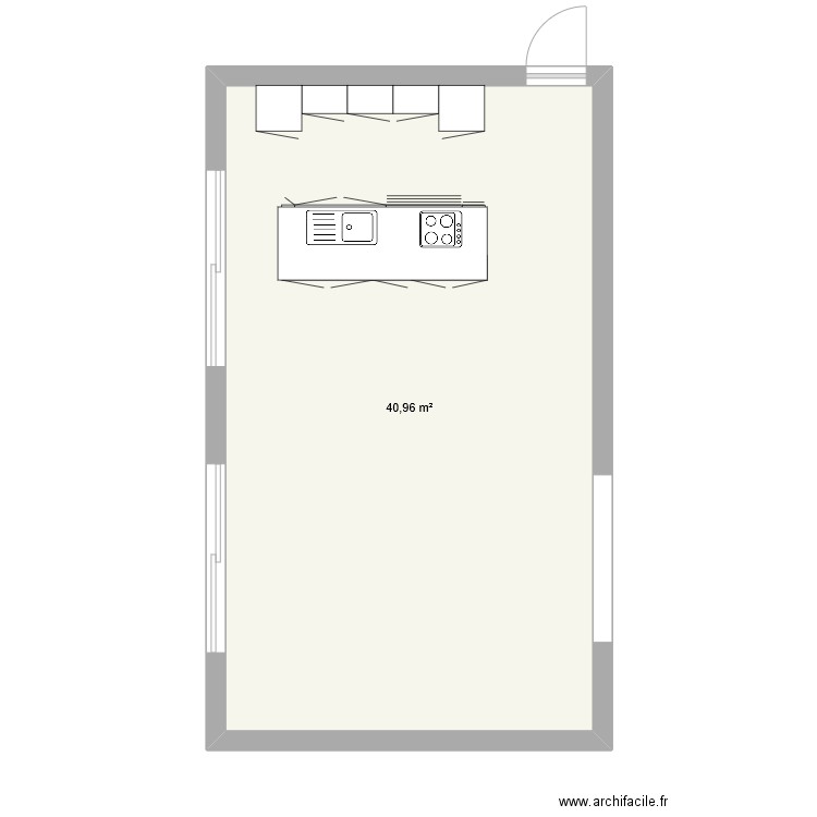 cuisine. Plan de 1 pièce et 41 m2