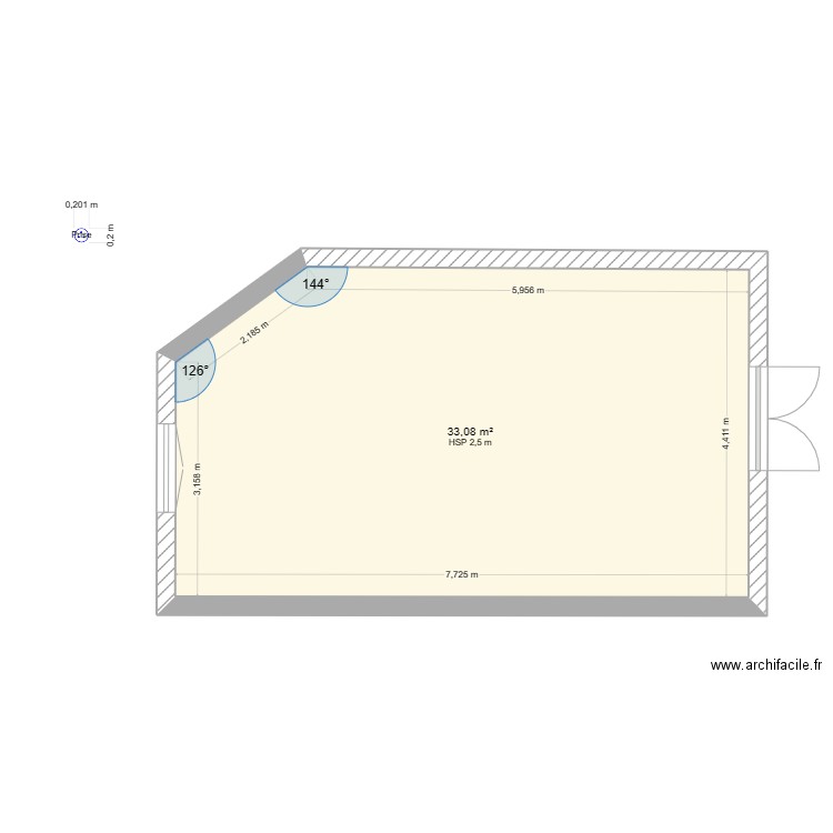 wasqual. Plan de 1 pièce et 33 m2