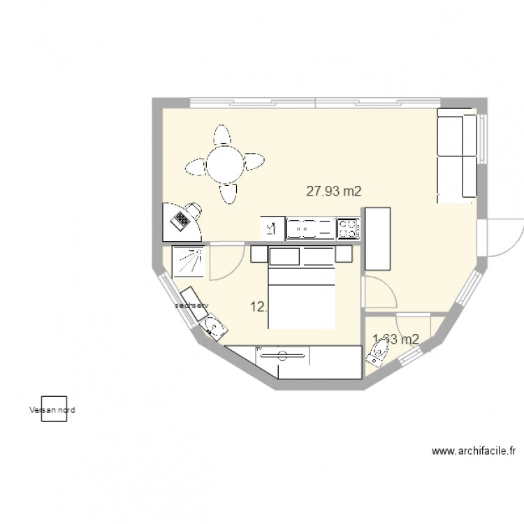 maison ronde 1chambre 50m2 pasfini2 - Plan dessiné par zionjah