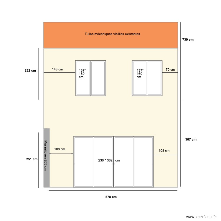 Plan façade de face sans extension. Plan de 0 pièce et 0 m2