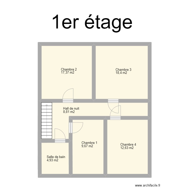 1er étage Felix Lacourt 159 . Plan de 6 pièces et 70 m2