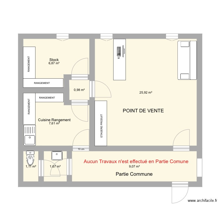 PROJET SHOP. Plan de 7 pièces et 53 m2