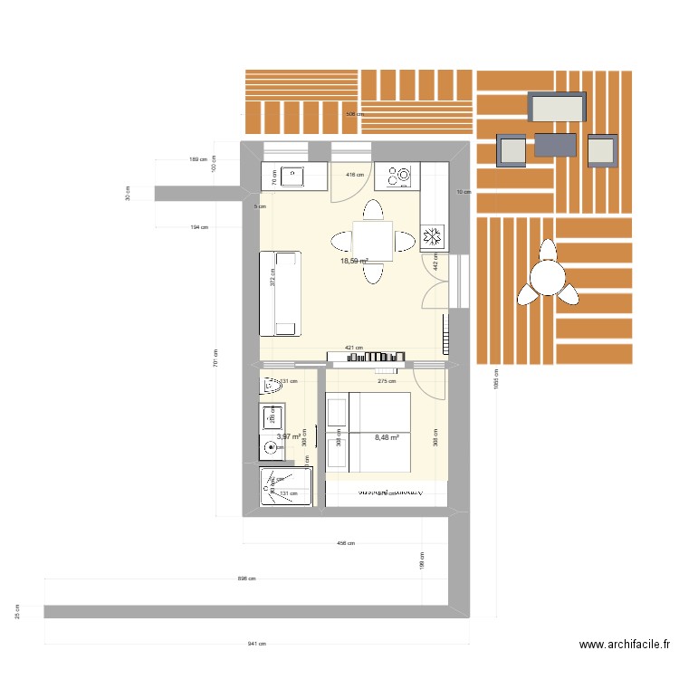 Payas v11. Plan de 3 pièces et 31 m2