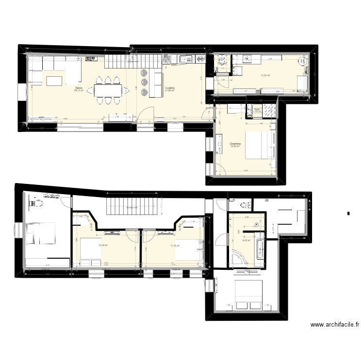 Savasse1. Plan de 16 pièces et 118 m2