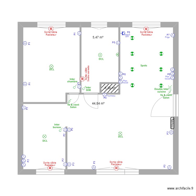 cofone. Plan de 3 pièces et 51 m2