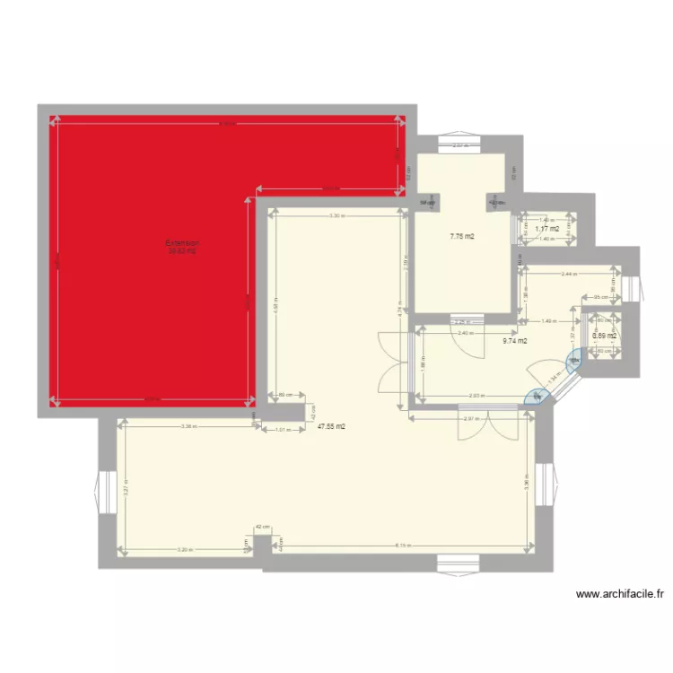 Maison Blanche Actuelle emplacement extension. Plan de 