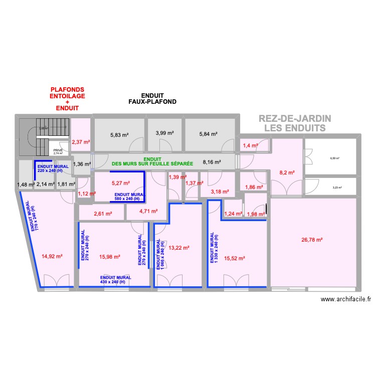 REZ-DE-JARDIN Peinture et/ou papier peint. Plan de 30 pièces et 170 m2