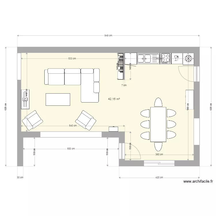 Am&eacute;nagement pi&egrave;ce de vie V6b. Plan de 