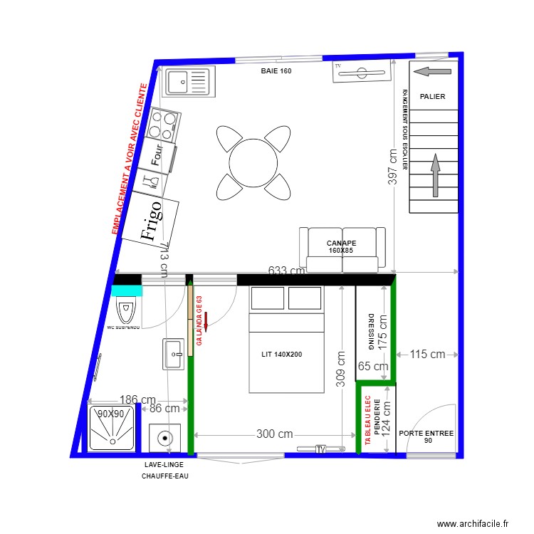 ROMMELAERE 16 SEPTEMBRE2023. Plan de 1 pièce et 43 m2