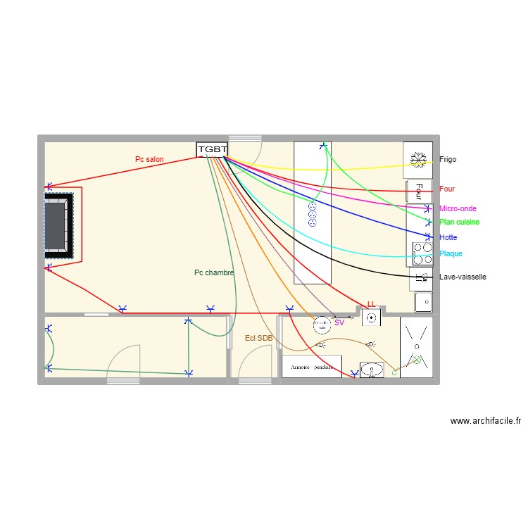 Plan prise mickael. Plan de 3 pièces et 53 m2