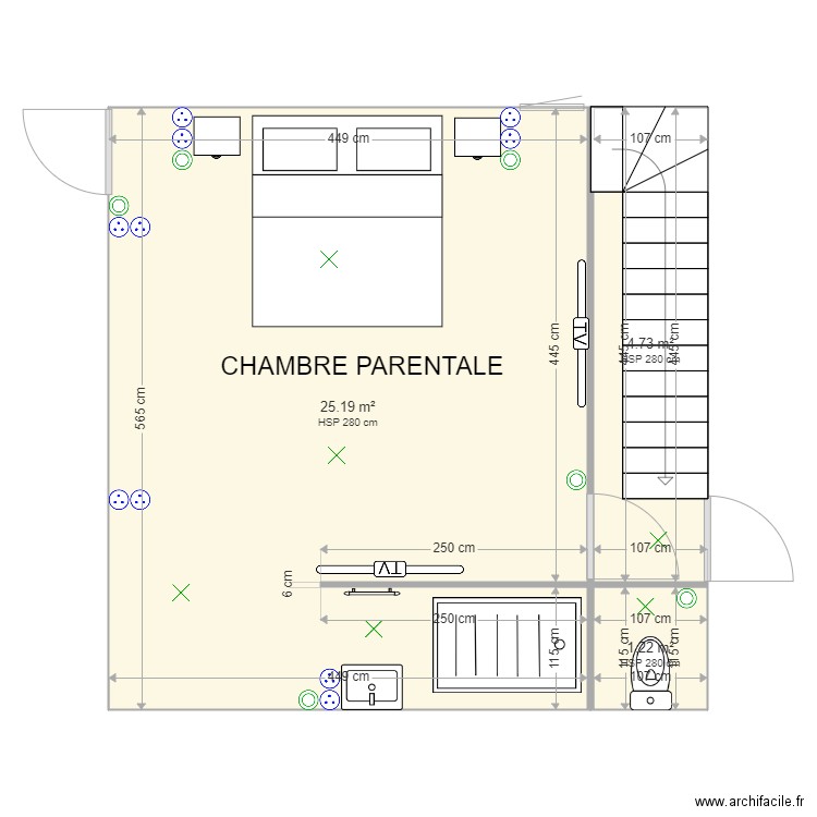 CHAMBRE PARENTALE. Plan de 3 pièces et 31 m2