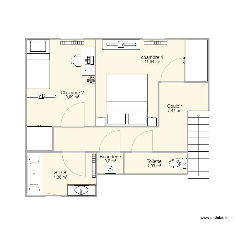 etage bis. Plan de 6 pièces et 35 m2