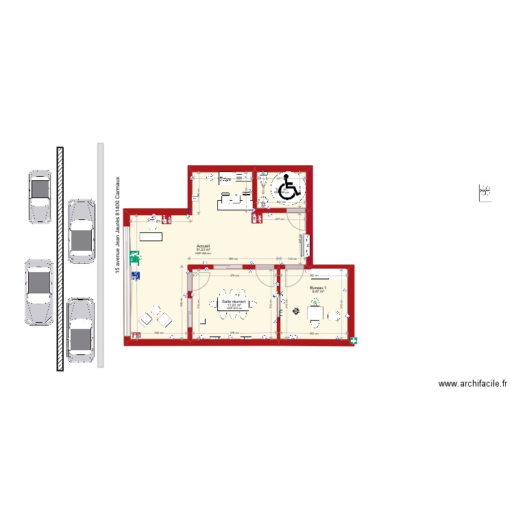 plan commerce test 39. Plan de 4 pièces et 56 m2