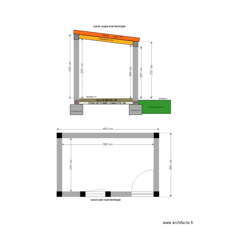 LAFFITTE. Plan de 1 pièce et 8 m2